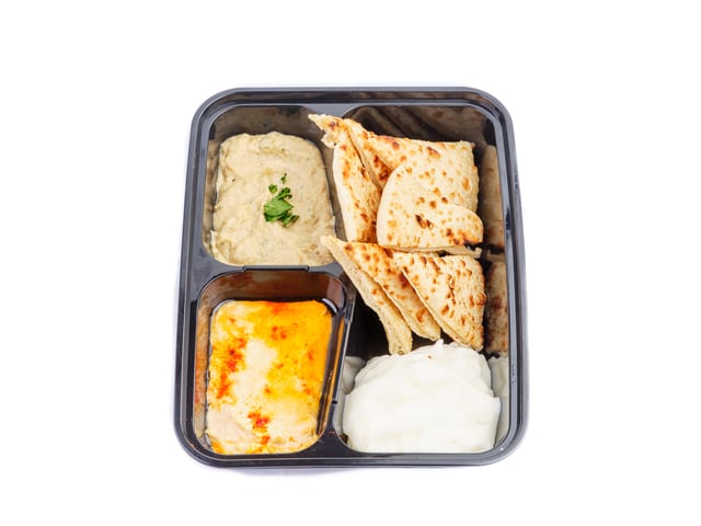 Pita Sampler (Hummus, Baba Ghanoush, Pita & Garlic Sauce).